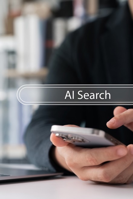 A person using a mobile phone to do an AI search