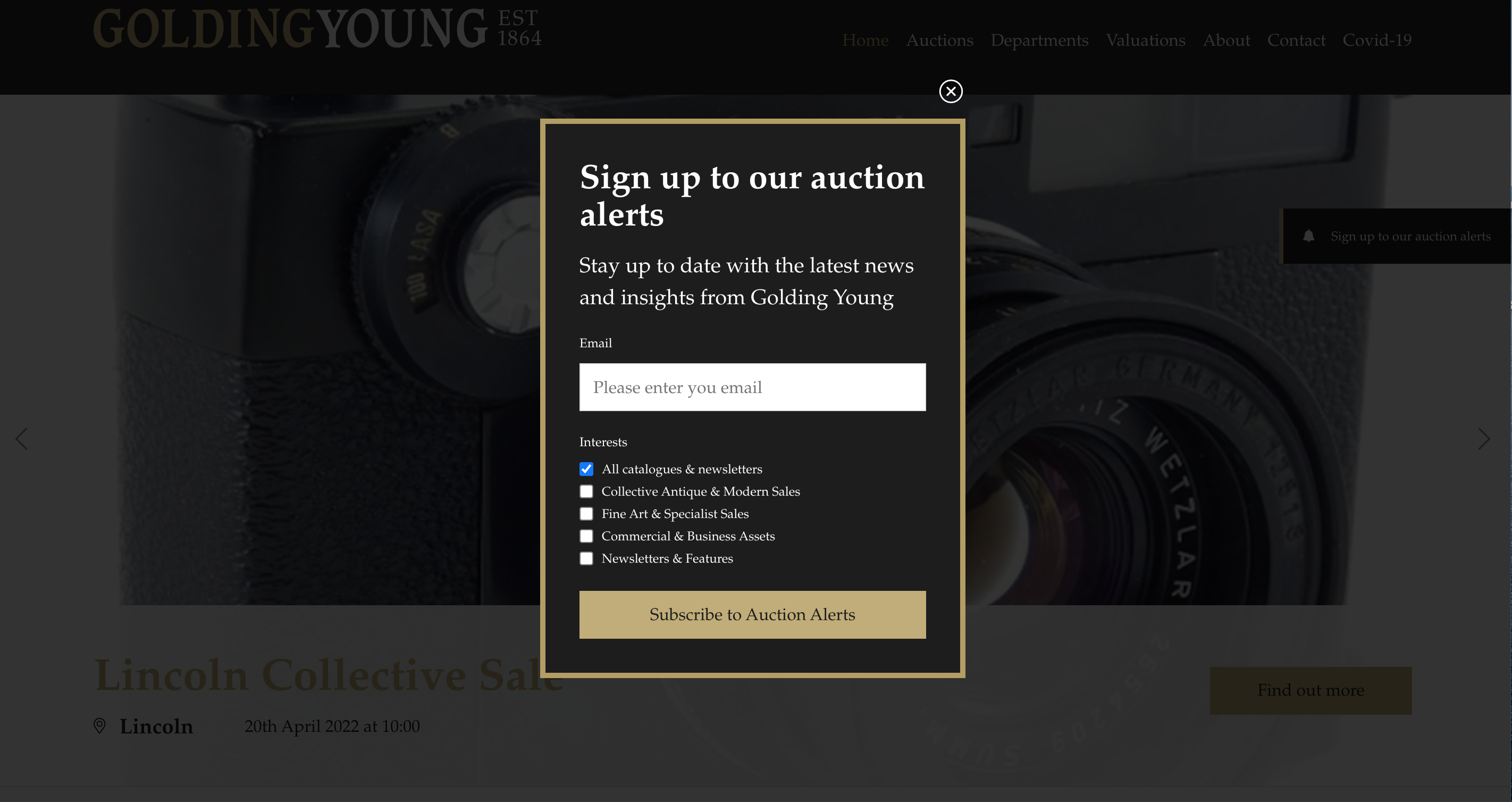 Golding Young Pop Up Sign Up Form