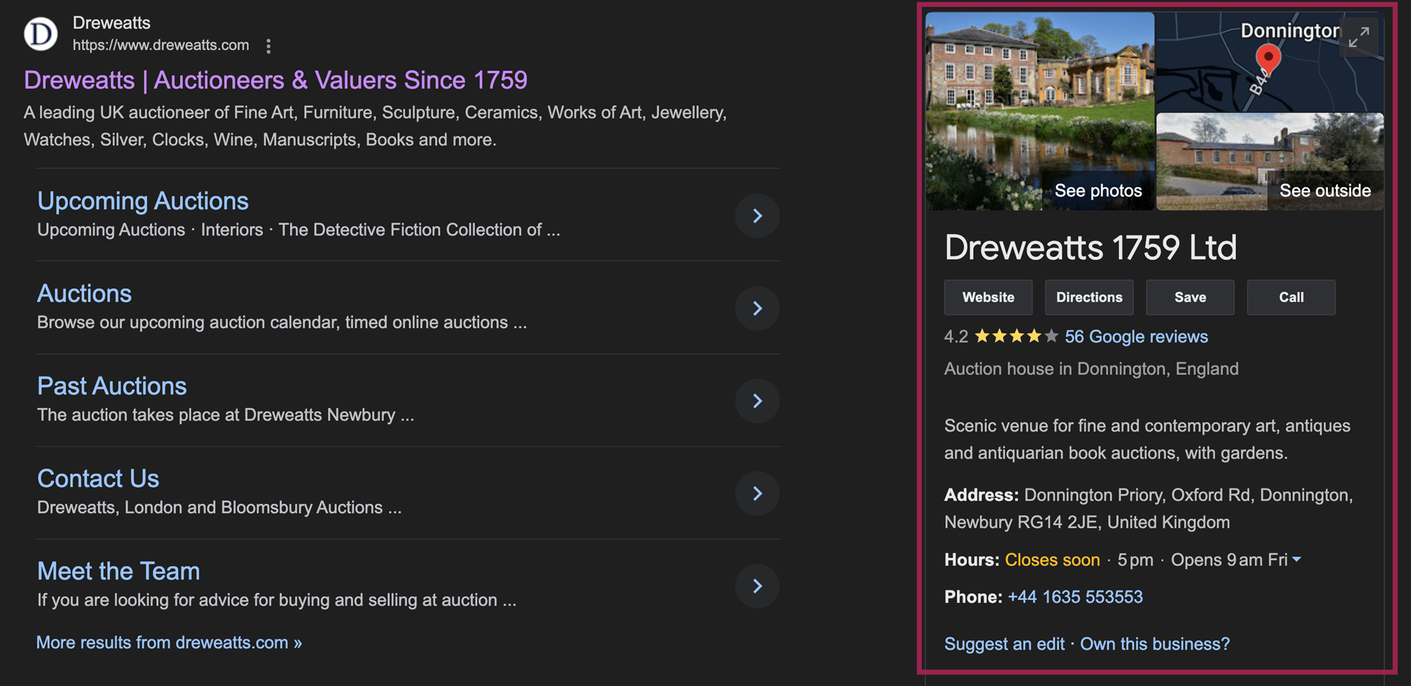 Dreweatts Google listing