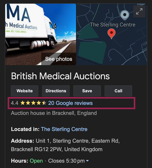 BMA Google Business listing